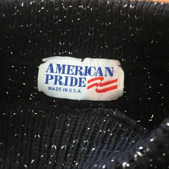 Vtg American Pride Sweater Black Silver Tensil Long Sleeve - Picture 5 of 8